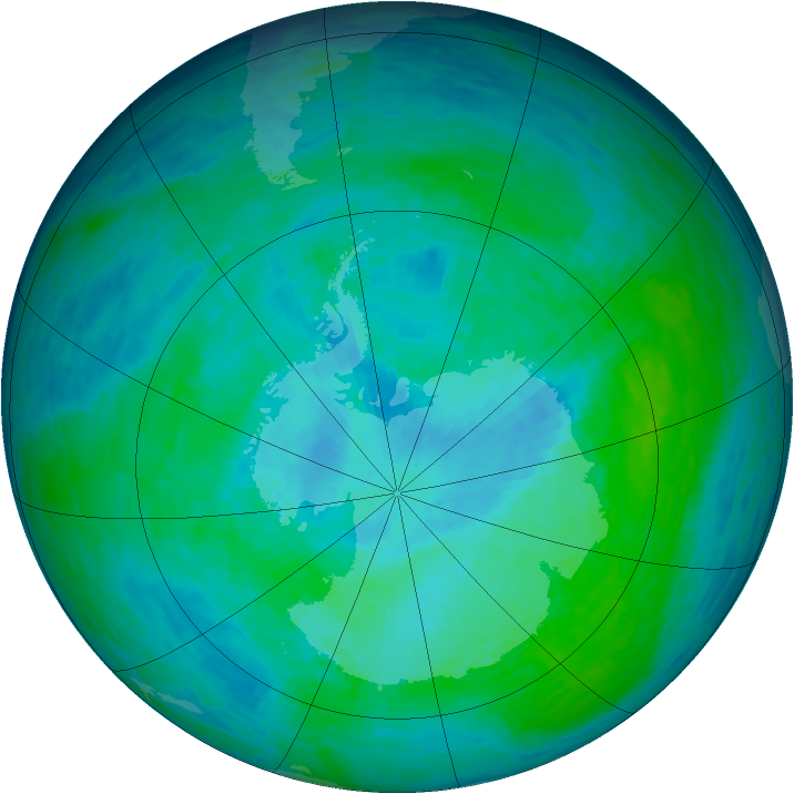 Antarctic ozone map for 26 December 1993